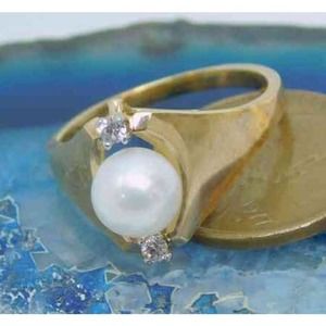 10K Gold Pearl & Diamond Ring 4.2gSize 5,6,7,8,9,10,11